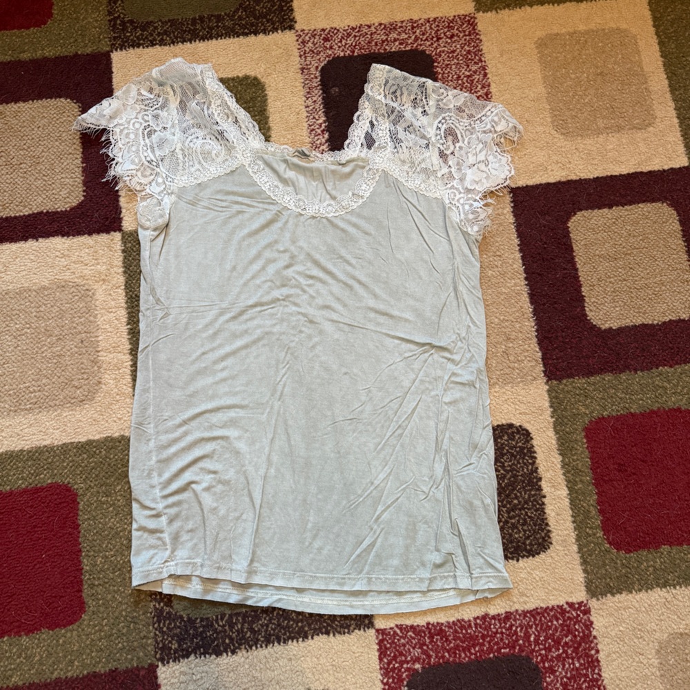 Womens Sage Green/ Cream Lacs Blouse - Small